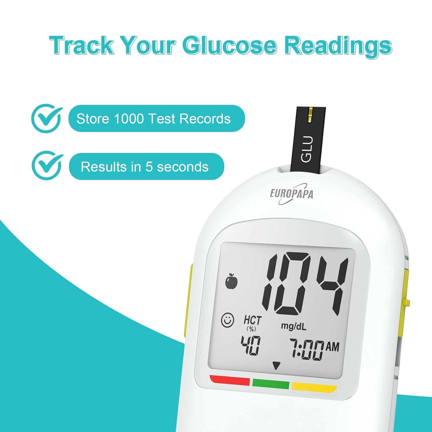 EUROPAPA® Blood Glucose Meter With 10 Blood Sugar Test Strips And 10 Blood Lancets And Lancing Device, Blood Glucose Measuring System, Diabetes Set Mg/Dl For Blood Sugar Self-Monitoring (White)-2