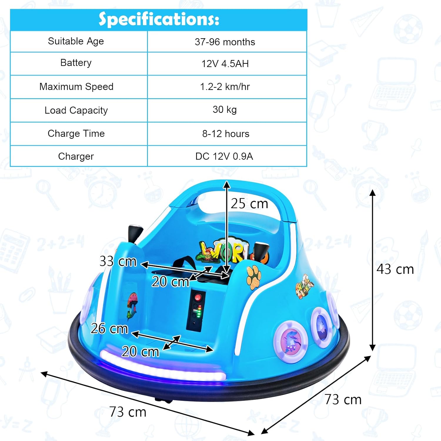 GYMAX Kids Ride On Bumper Car, 12V Children Electric Waltzer Car with Remote Control, Dual Joysticks, Music, Lights, 3 Speeds & Wireless Connection, 360° Spin Toy Car for 3-8 Years Old (Blue)-5