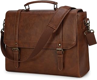 IGOLUMON Messenger Bag Waterproof Leather Laptop Bag 15.6 Inch Briefcase for Men Vintage Satchel Bag Shoulder Notebook Work Bag Brown