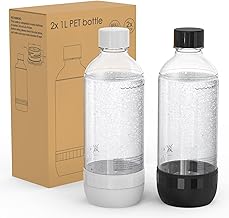 Mycket Soda Maker Bottles, Carbonating Bottles, 1L BPA Free Reusable PET Sparkling Water Bottles for Soda Machine, 2 Pack, Black&White