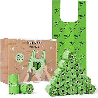 Dog Poo Bags Biodegradable Large Poop Bags with Tie Handle Recycle Leak-Proof 20 Rolls 240 Bags 11 * 15 Inch Green Doggy Waste Bags for Cat Little Unscented