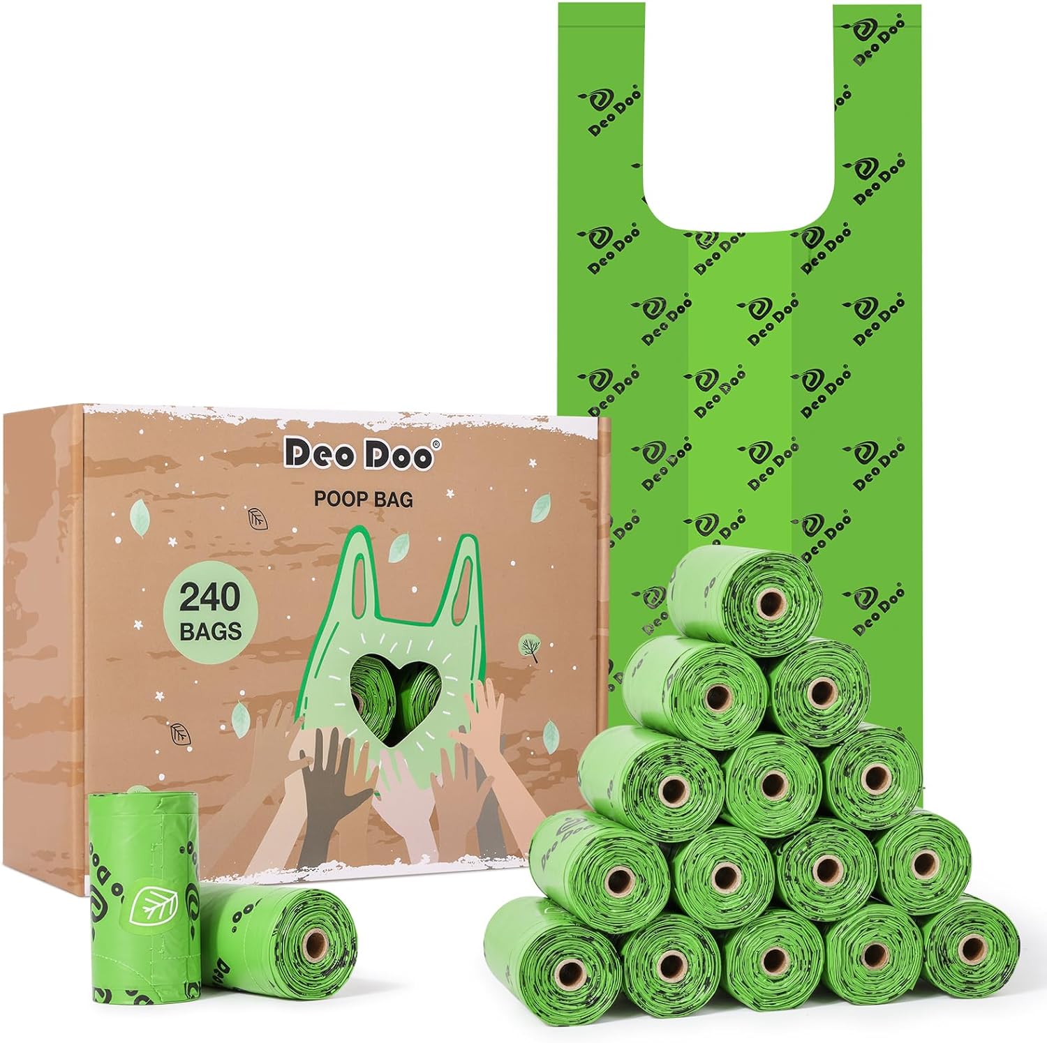 Dog Poo Bags Biodegradable Large Poop Bags with Tie Handle Recycle Leak-Proof 20 Rolls 240 Bags 11 * 15 Inch Green Doggy Waste Bags for Cat Little Unscented-0