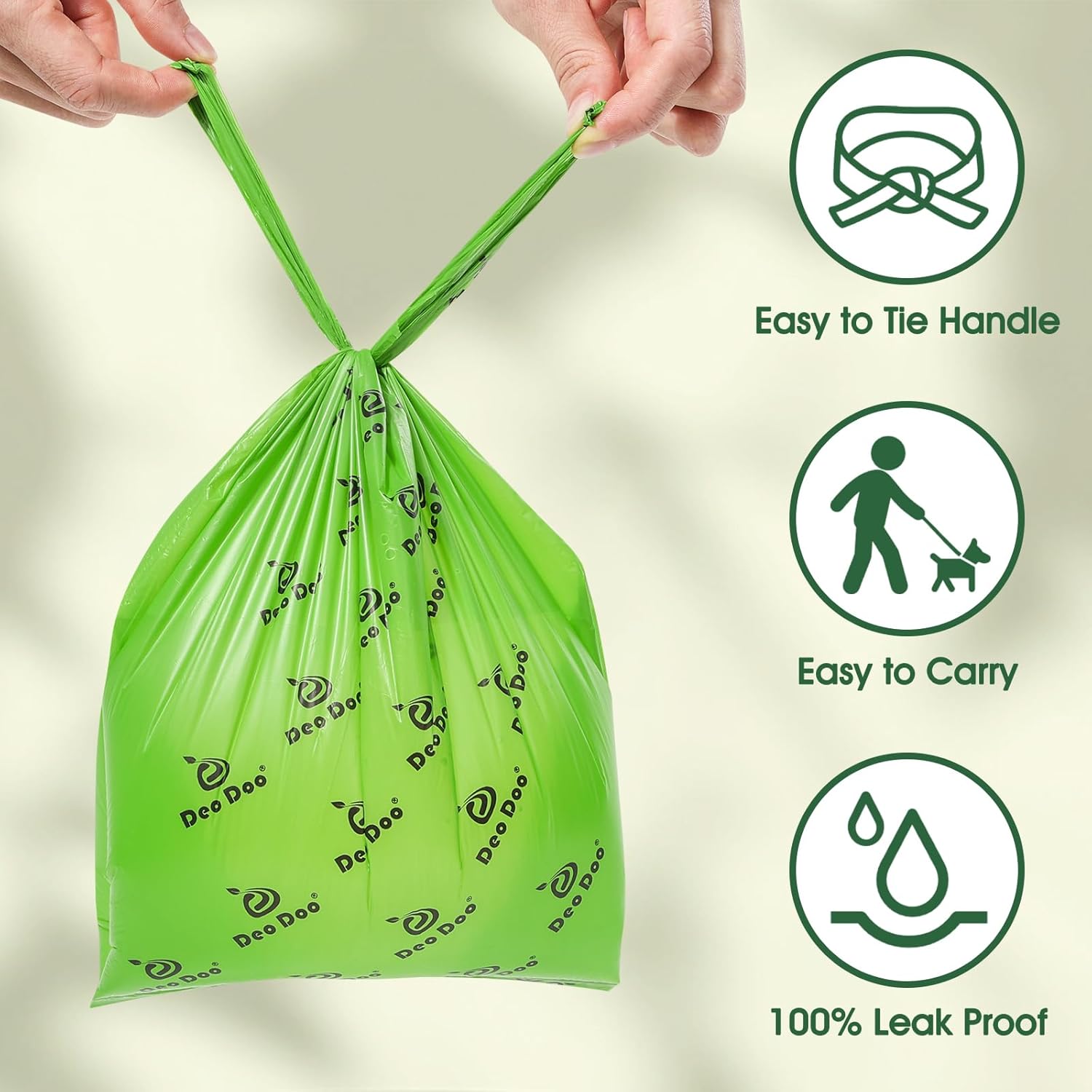 Dog Poo Bags Biodegradable Large Poop Bags with Tie Handle Recycle Leak-Proof 20 Rolls 240 Bags 11 * 15 Inch Green Doggy Waste Bags for Cat Little Unscented-1