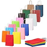 30Pcs Gift Bags Small Colourful Paper Party Bags for Kids Party,Goodie Bags Candy Sweets Bag with Handles,Flat Bottom Kraft Wrapping Paper Bag Party Favour Bags for Present,Christmas Halloween Wedding