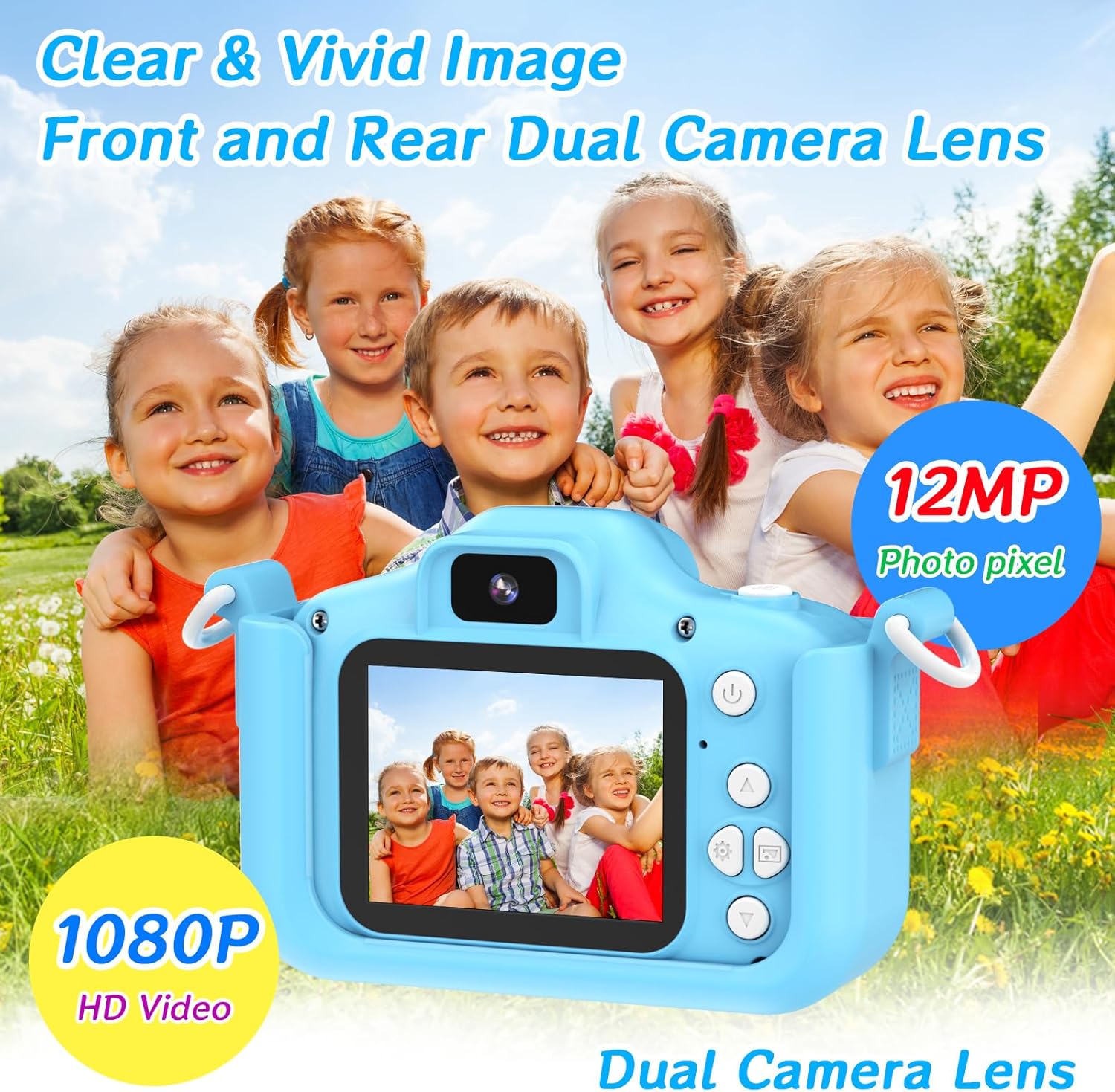 YunLone Kids Camera 12MP Astronaut Selfie Digital Camera for Kids Children 1080P Video Cam with 2” IPS, 32GB Card, 8X Zoom, Spaceman Kids Camera Toy Gift for Boys Girls 3 4 5 6 7 8 9 10 Years – Blue-2