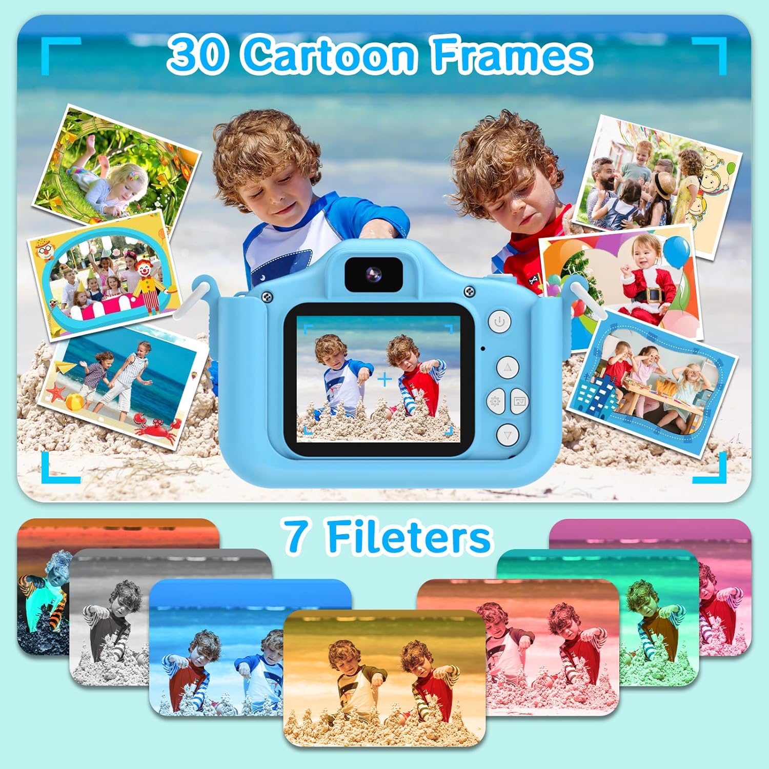 YunLone Kids Camera 12MP Astronaut Selfie Digital Camera for Kids Children 1080P Video Cam with 2” IPS, 32GB Card, 8X Zoom, Spaceman Kids Camera Toy Gift for Boys Girls 3 4 5 6 7 8 9 10 Years – Blue-4