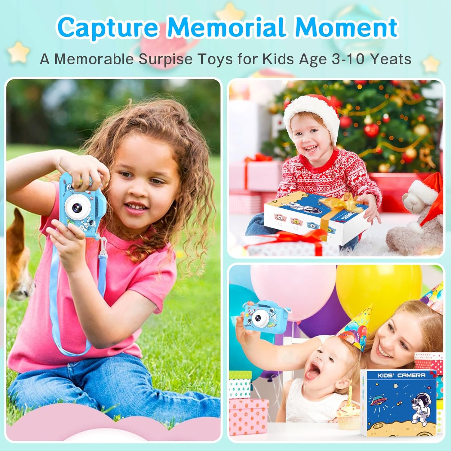 YunLone Kids Camera 12MP Astronaut Selfie Digital Camera for Kids Children 1080P Video Cam with 2” IPS, 32GB Card, 8X Zoom, Spaceman Kids Camera Toy Gift for Boys Girls 3 4 5 6 7 8 9 10 Years – Blue-6