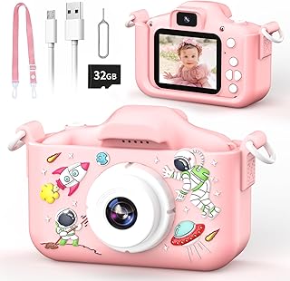 YunLone Kids Camera 12MP Astronaut Selfie Digital Camera for Kids Children 1080P Video Cam with 2” IPS, 32GB Card, 8X Zoom, Spaceman Kids Camera Toy Gift for Boys Girls 3 4 5 6 7 8 9 10 Years – Pink