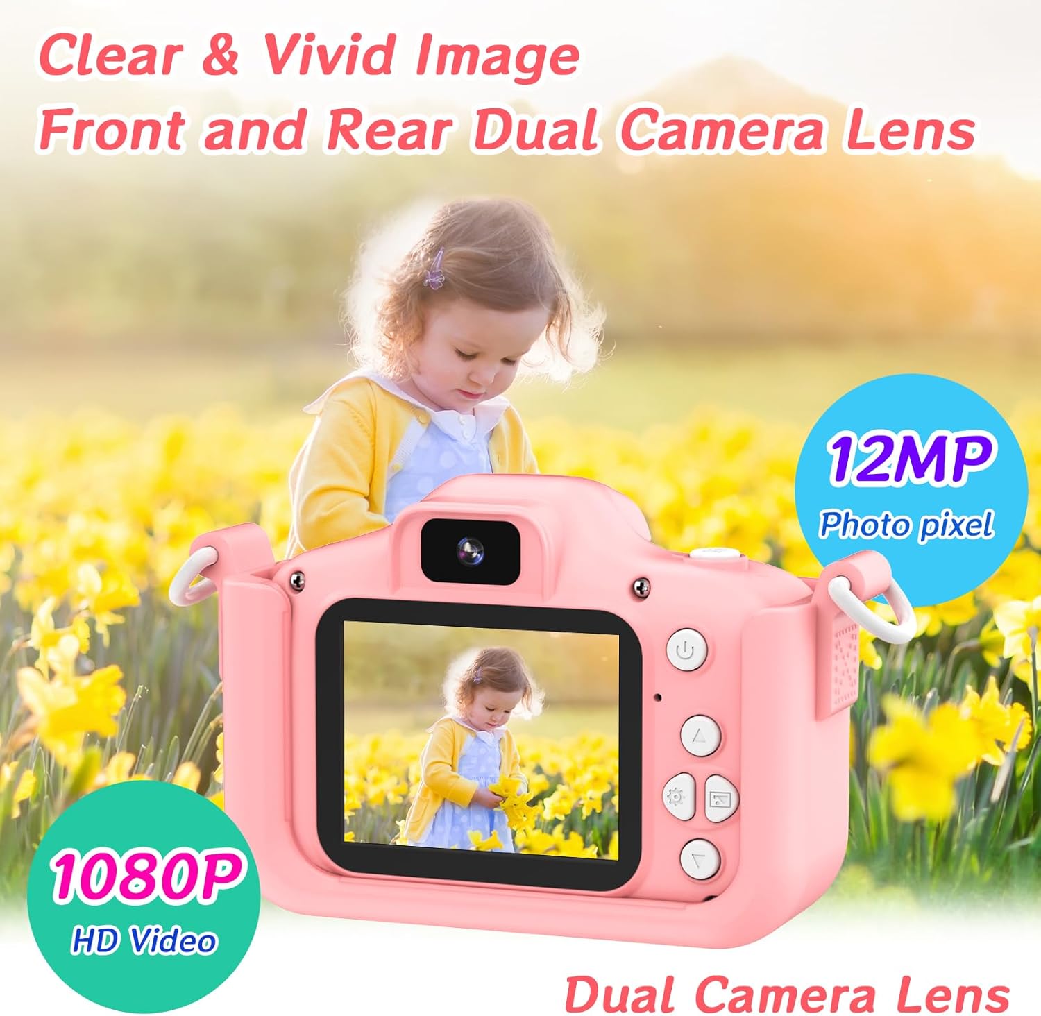 YunLone Kids Camera 12MP Astronaut Selfie Digital Camera for Kids Children 1080P Video Cam with 2” IPS, 32GB Card, 8X Zoom, Spaceman Kids Camera Toy Gift for Boys Girls 3 4 5 6 7 8 9 10 Years – Pink-2