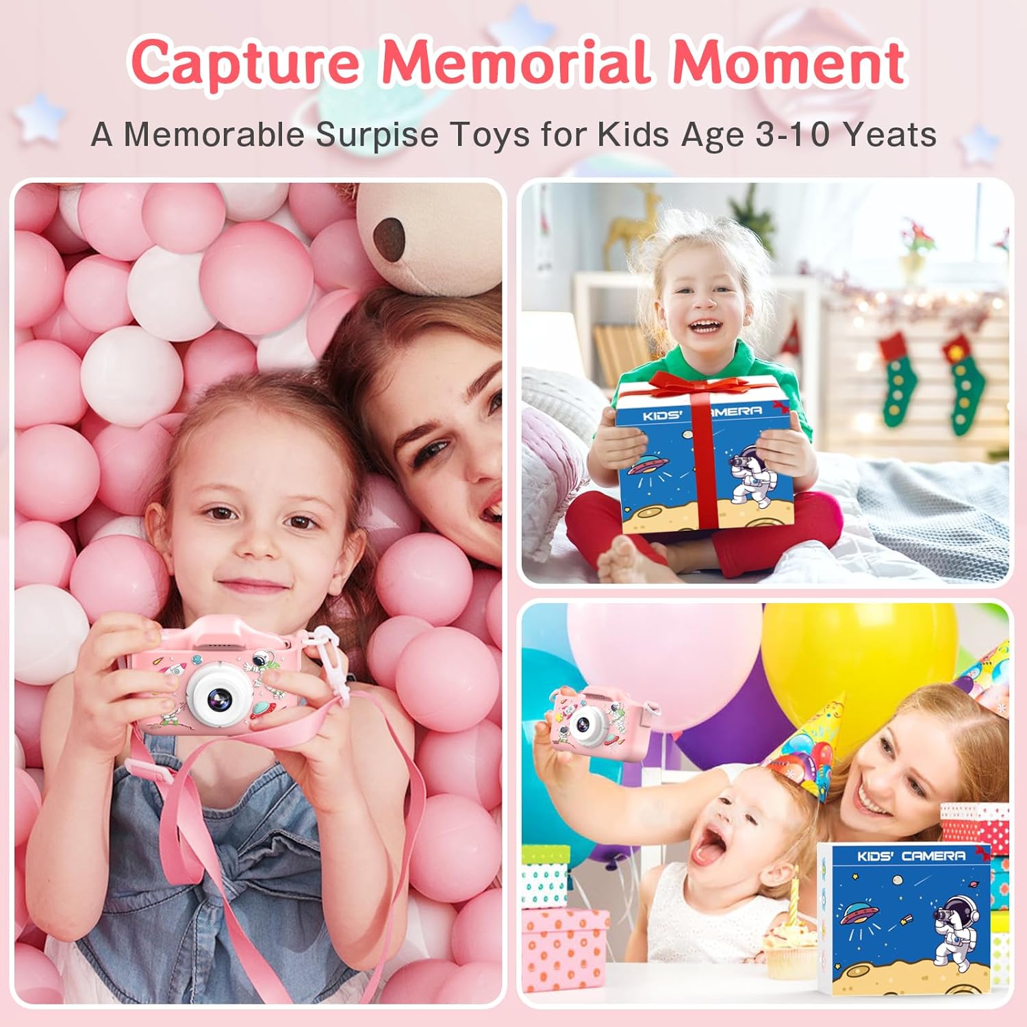 YunLone Kids Camera 12MP Astronaut Selfie Digital Camera for Kids Children 1080P Video Cam with 2” IPS, 32GB Card, 8X Zoom, Spaceman Kids Camera Toy Gift for Boys Girls 3 4 5 6 7 8 9 10 Years – Pink-6