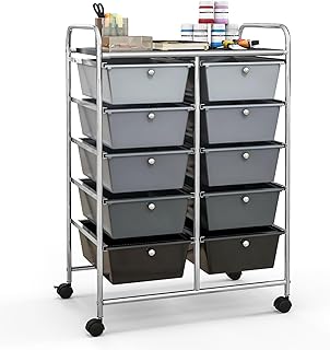 TANGZON 10 Drawers Storage Cart, Rolling Utility Cart with Lockable Wheels, Multipurpose Mobile Organizer Trolley for Home Office Stationery Beauty & Salon (Gradient Black)