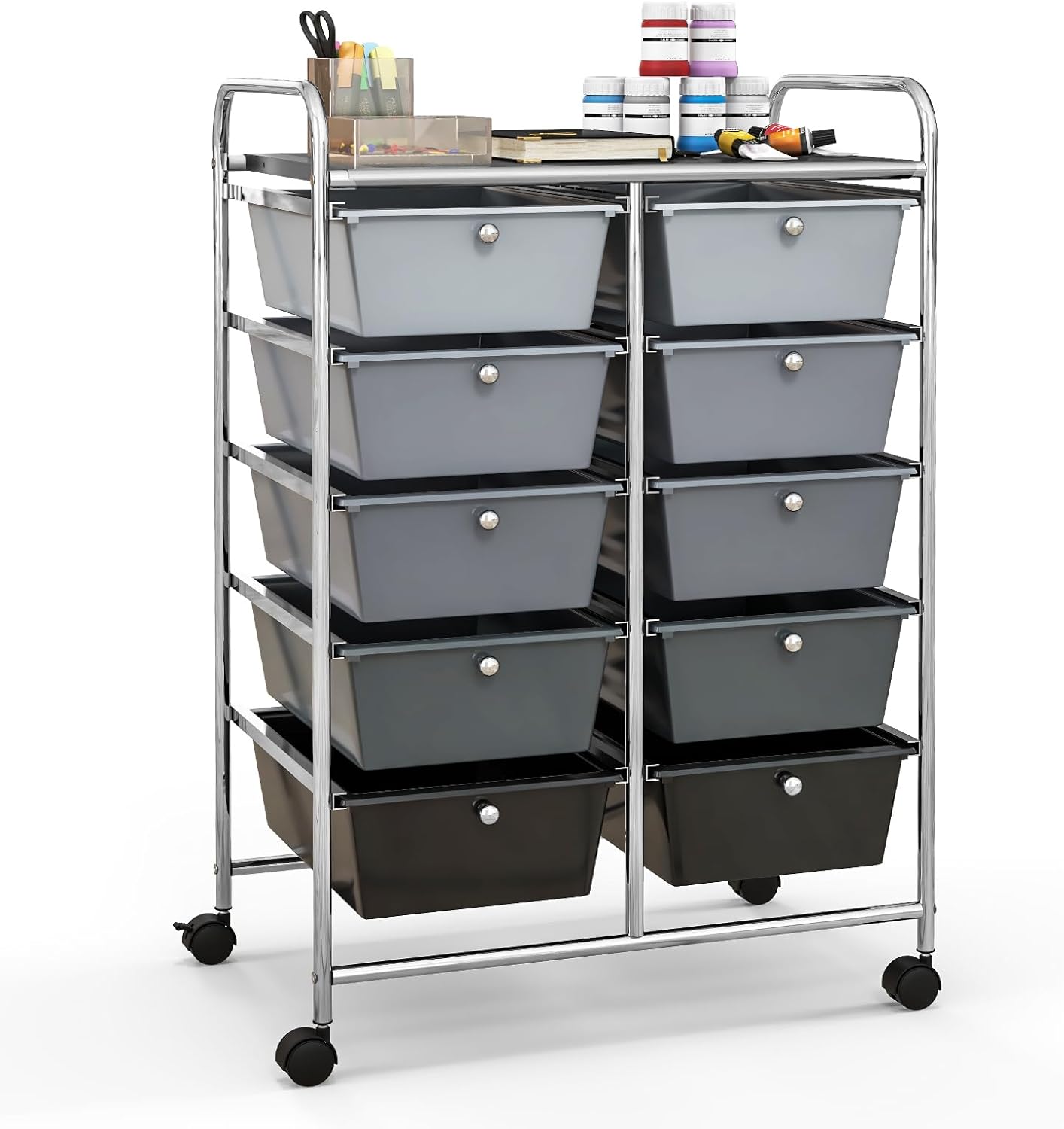 TANGZON 10 Drawers Storage Cart, Rolling Utility Cart with Lockable Wheels, Multipurpose Mobile Organizer Trolley for Home Office Stationery Beauty & Salon (Gradient Black)-0