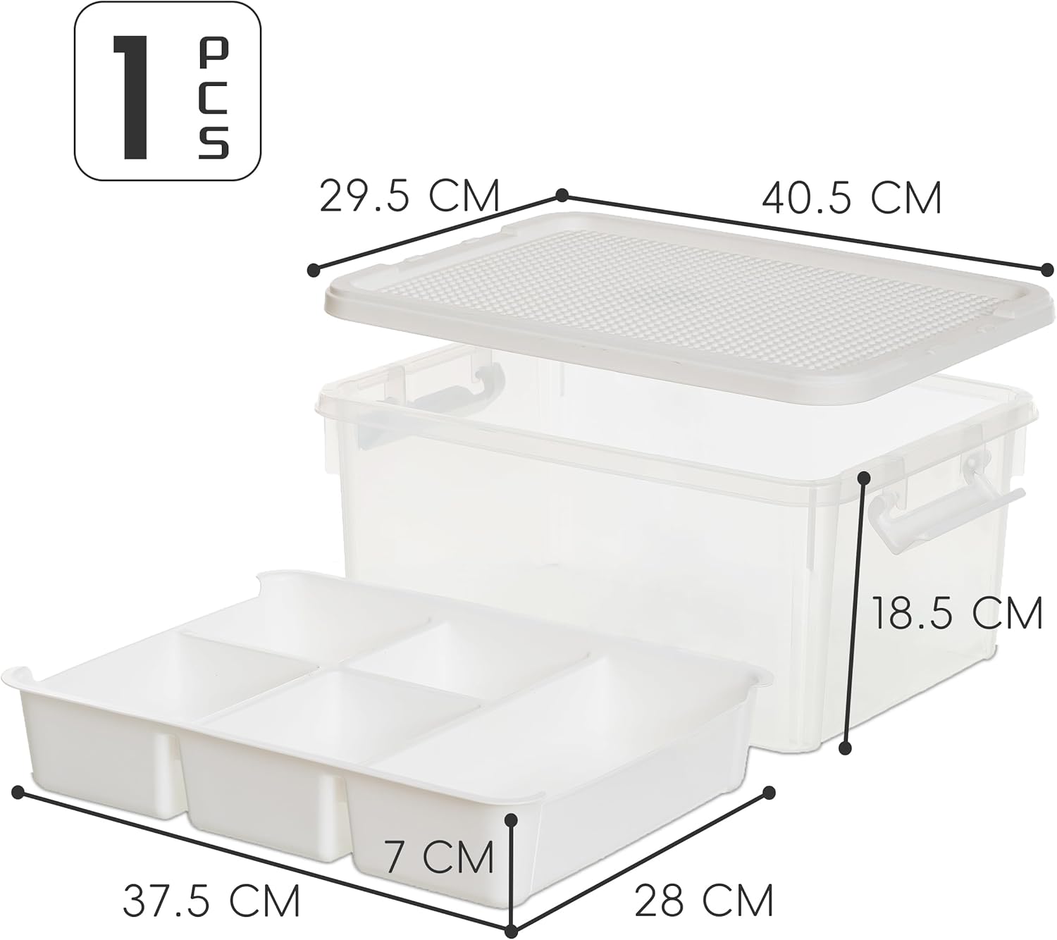 Citylife 16L Storage Boxes with Lids, Plastic Craft storage Box, Removable Tray, Latch Handle, Stackable Storage Box with Compartments for Toy, Tool, Sewing-1