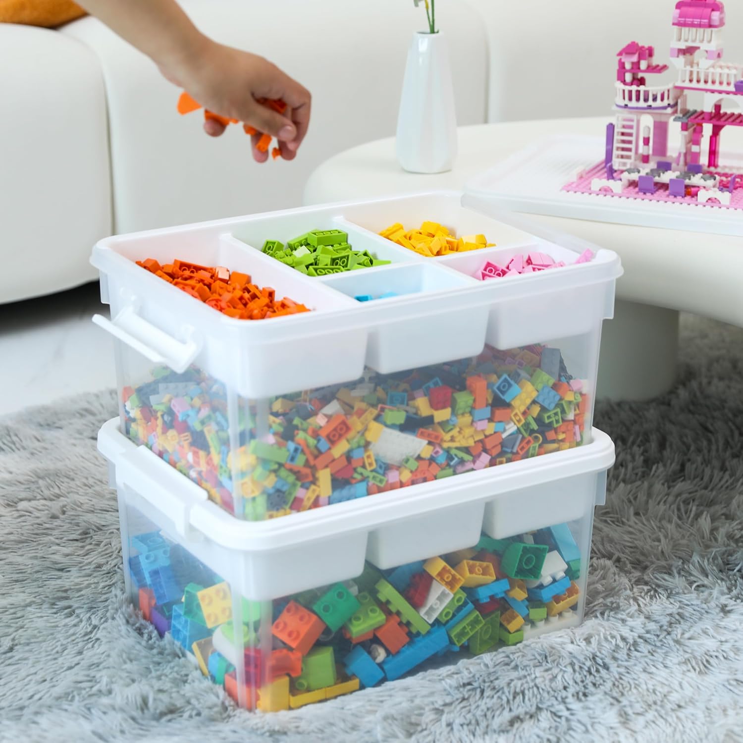 Citylife 16L Storage Boxes with Lids, Plastic Craft storage Box, Removable Tray, Latch Handle, Stackable Storage Box with Compartments for Toy, Tool, Sewing-4