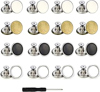 16 pieces of denim metal pants buttons, 17mm metal pants button replacement, spare DIY buttons, used for clothing repair, jeans, jackets, skirts, suits, jackets, work clothes (4 colors)