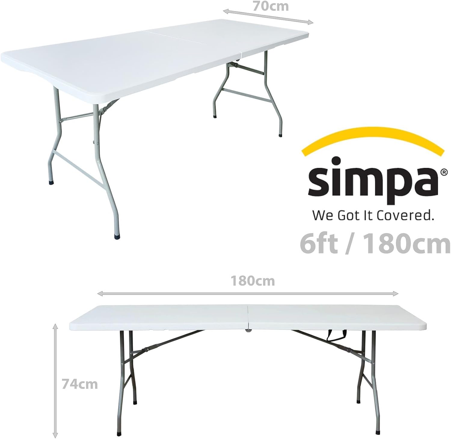 simpa Heavy Duty Folding Table 6ft / 1.8m - Compact & Portable, Suitable as Camping, Catering, Trestle, Party & Garden Tables.-1