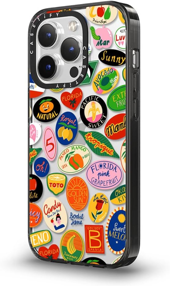 CASETiFY Compact iPhone 13 Pro Case [2X Military Grade Drop Tested / 4ft Drop Protection] - FRUIT STICKERS - Clear Black-5