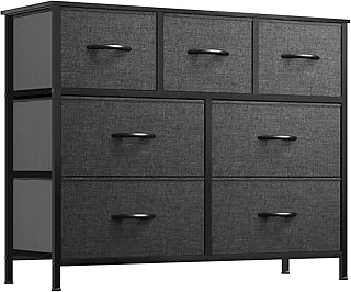 YITAHOME Chest of Drawers,Storage Organizer,Dresser for Bedroom with 7 Drawers,Fabric Drawers with Wood Top and Large Storage Space,Black Gray