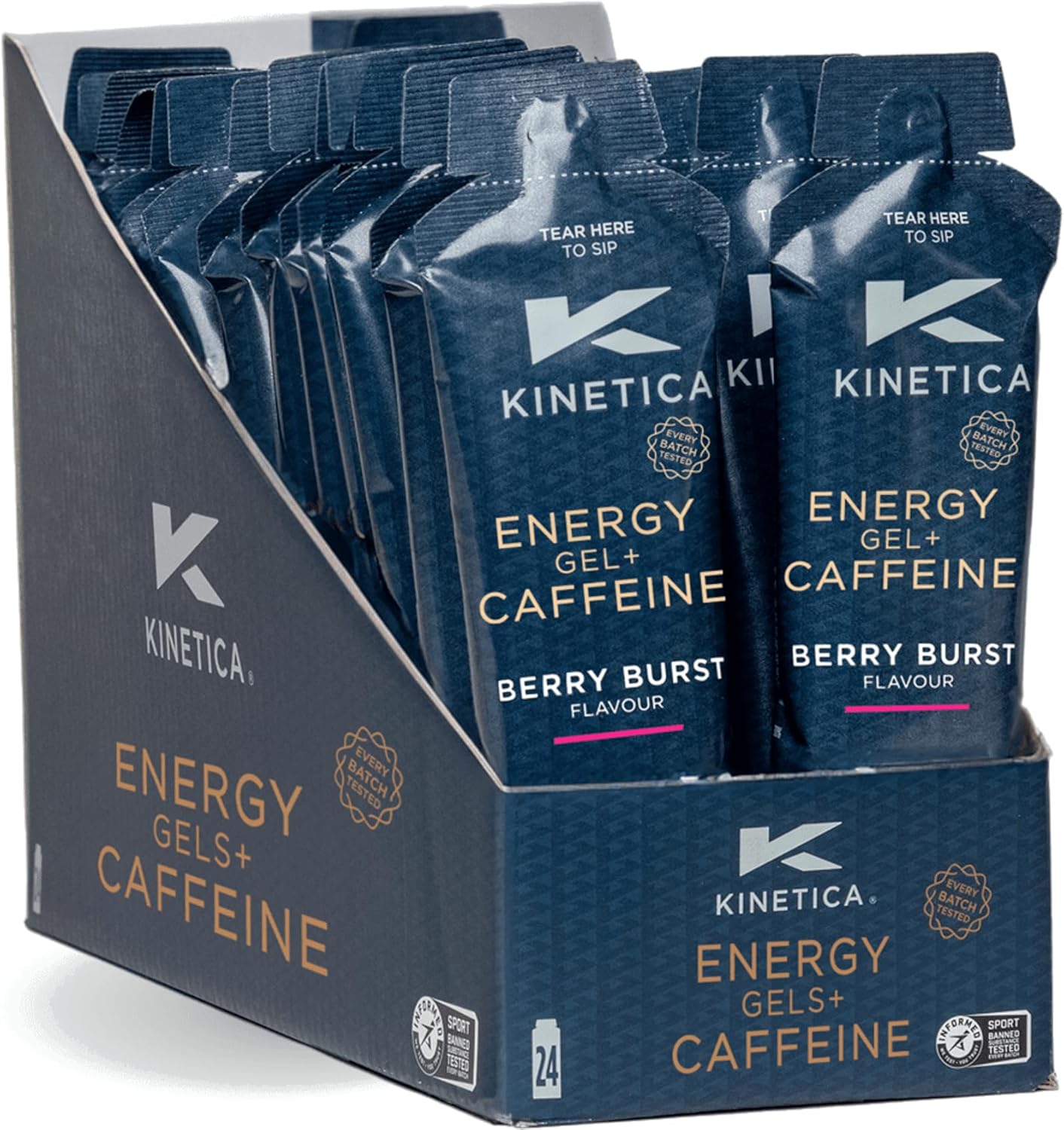 Kinetica Quick Release Energy Caffeine Gels 24 x 70g, Berry Flavour with 105mg Caffeine-0