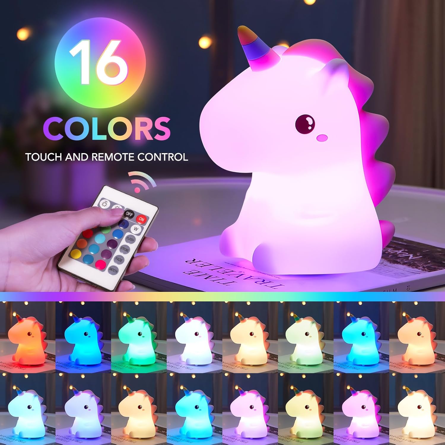 Unicorn Night Light Kids Unicorn Gifts for Girls, 16 Colours+Remote Control Baby Night Light Newborn Night Lamp, Battery Night Light Baby Girl Gift, Kids Night Light Bedroom, Kawaii Cute Room Decor-1