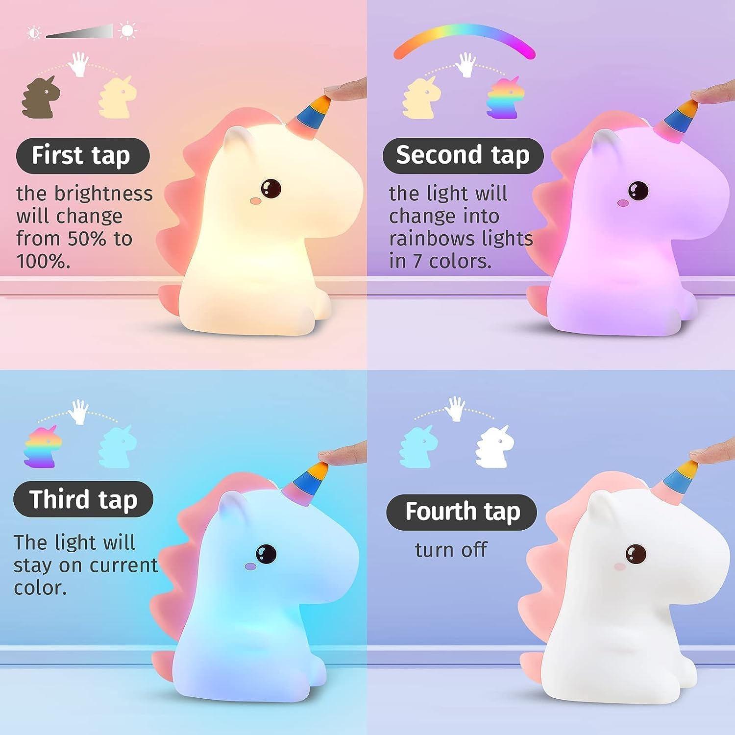 Unicorn Night Light Kids Unicorn Gifts for Girls, 16 Colours+Remote Control Baby Night Light Newborn Night Lamp, Battery Night Light Baby Girl Gift, Kids Night Light Bedroom, Kawaii Cute Room Decor-8