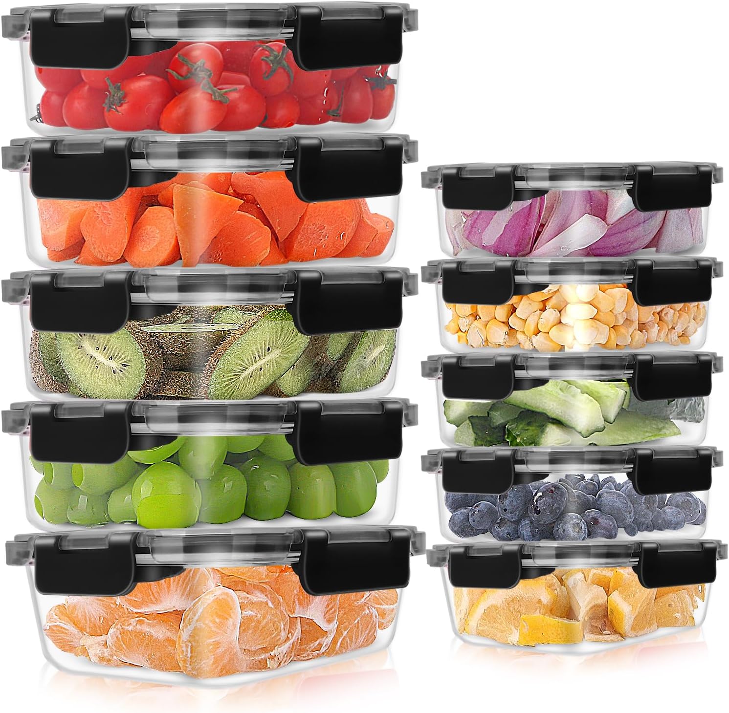 MEETOZ 10 Pack Glass Meal Prep Containers, Airtight Glass Food Containers, Stackable Glass Food Storage Containers Set with Lids,BPA-Free, for Microwave, Oven, Freezer and Dishwasher-0