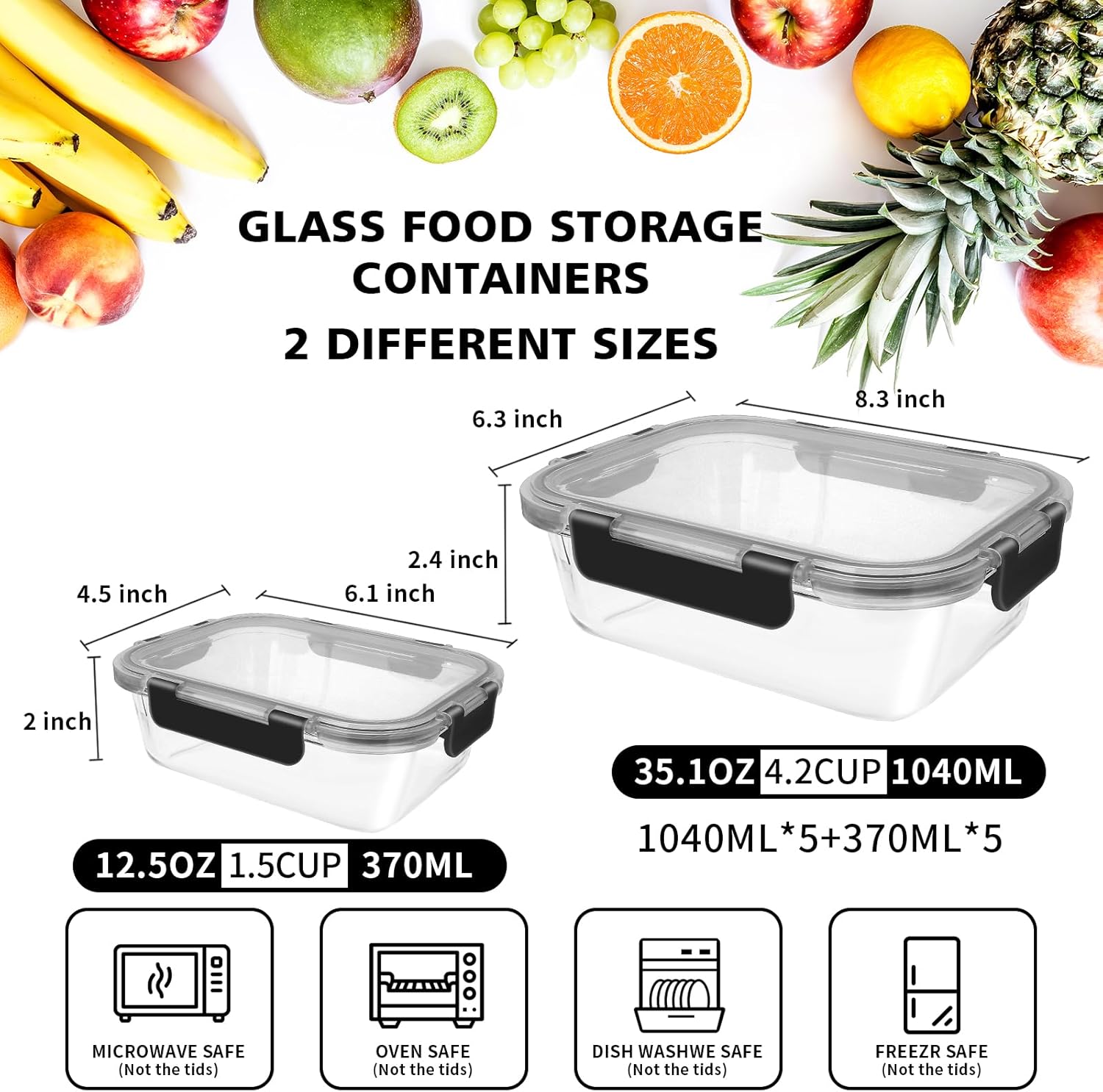 MEETOZ 10 Pack Glass Meal Prep Containers, Airtight Glass Food Containers, Stackable Glass Food Storage Containers Set with Lids,BPA-Free, for Microwave, Oven, Freezer and Dishwasher-1