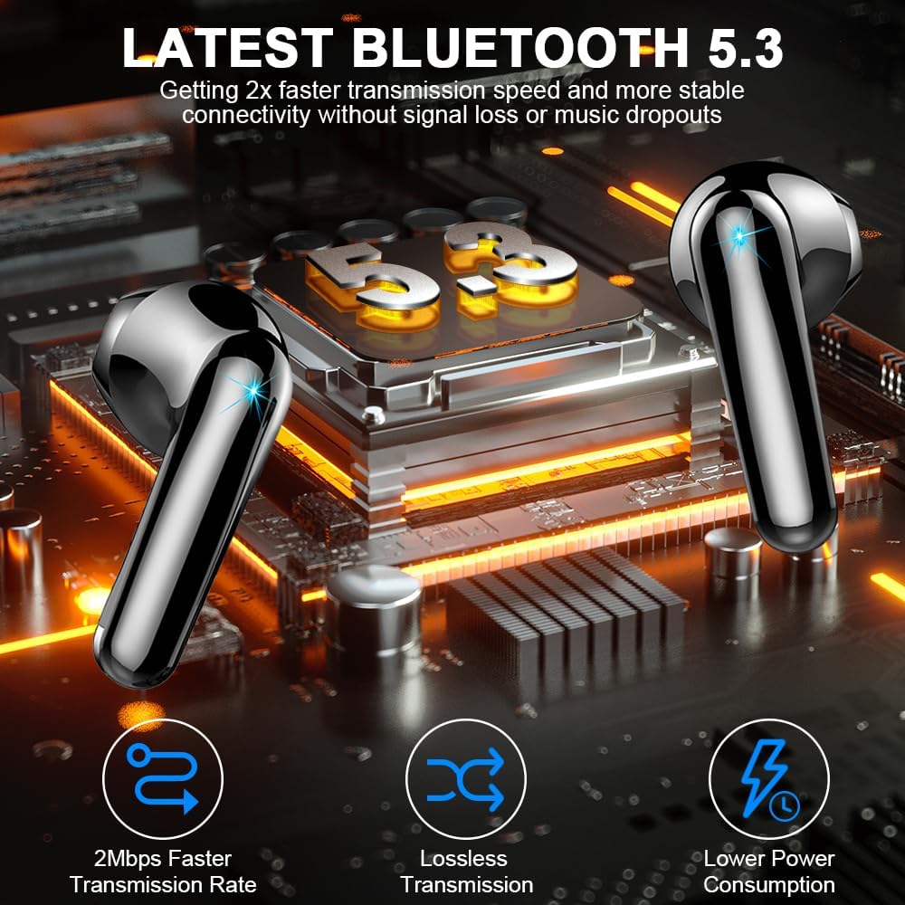 Wireless Earbuds, Bluetooth 5.3 Headphones 2024 Wireless Headphones in Ear with ENC Mic, Bluetooth Earphones Noise Cancelling Ear buds with 50H Hifi Stereo, IP7 Waterproof Headset, USB-C, LED Display-1