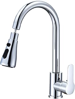 Kitchen Sink Taps Mixer with 3 Functions 360°Swivel Spray Head, NEWRAIN Single Handle Stainless Steel Kitchen Faucet, Polished Chrome