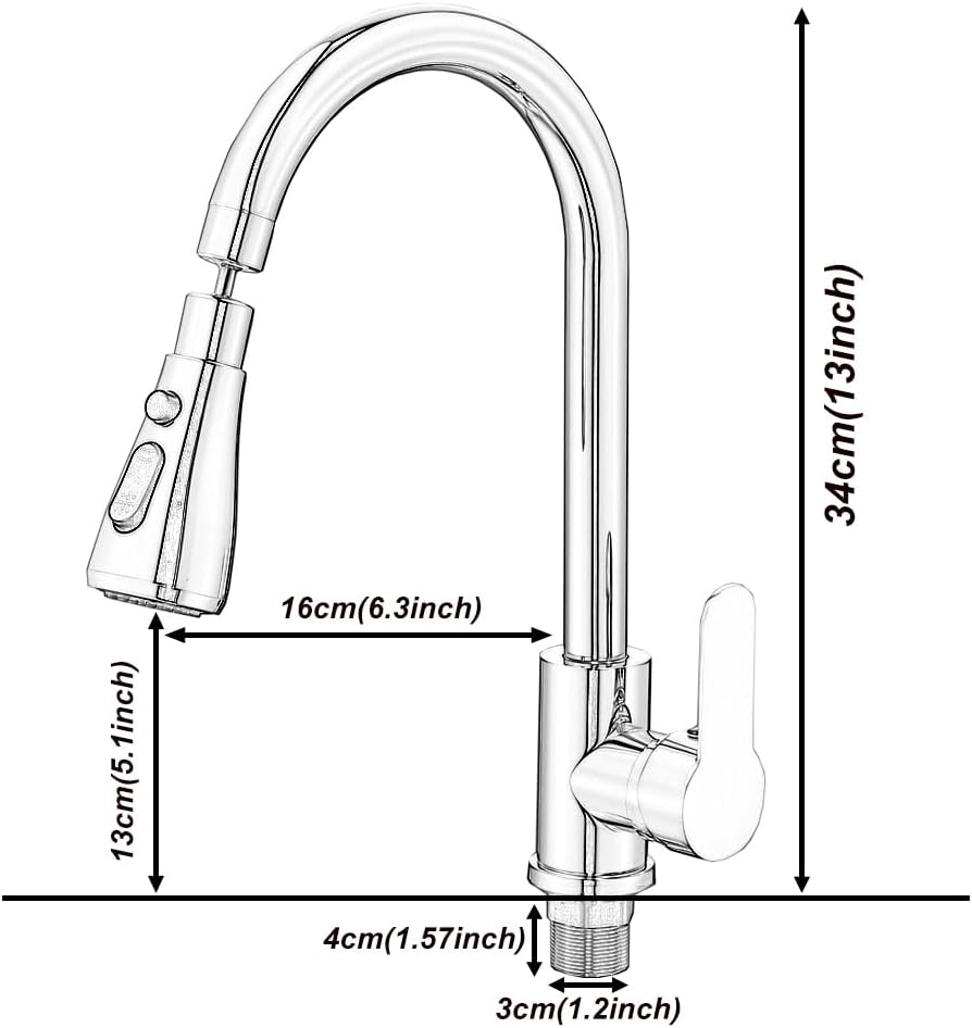 Kitchen Sink Taps Mixer with 3 Functions 360°Swivel Spray Head, NEWRAIN Single Handle Stainless Steel Kitchen Faucet, Polished Chrome-5