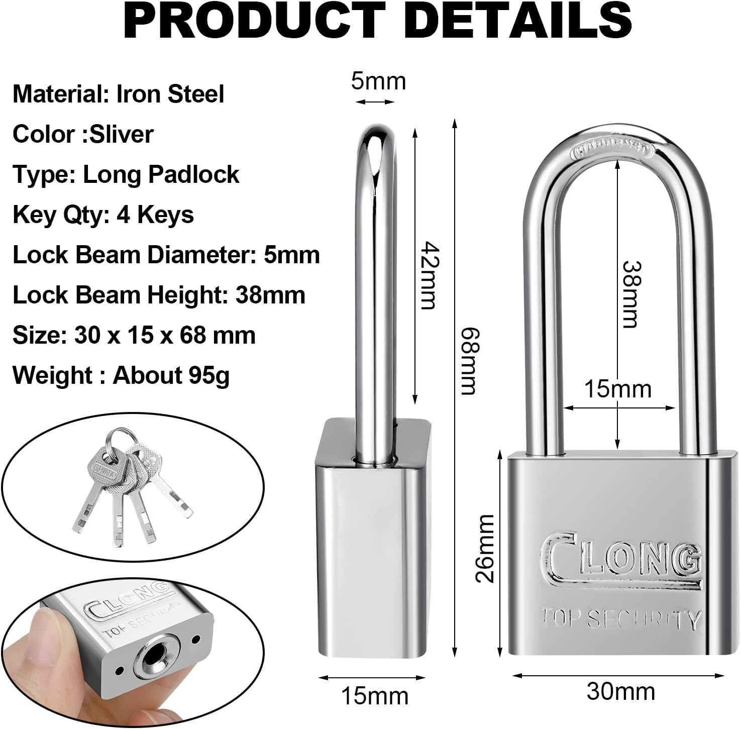 Firtink 2 Pack Long Shackle Padlocks, Padlock with Keys Heavy Duty Keyed Padlocks Long Neck Padlock for Shed Gym Locker Fence Garage Outdoor-1