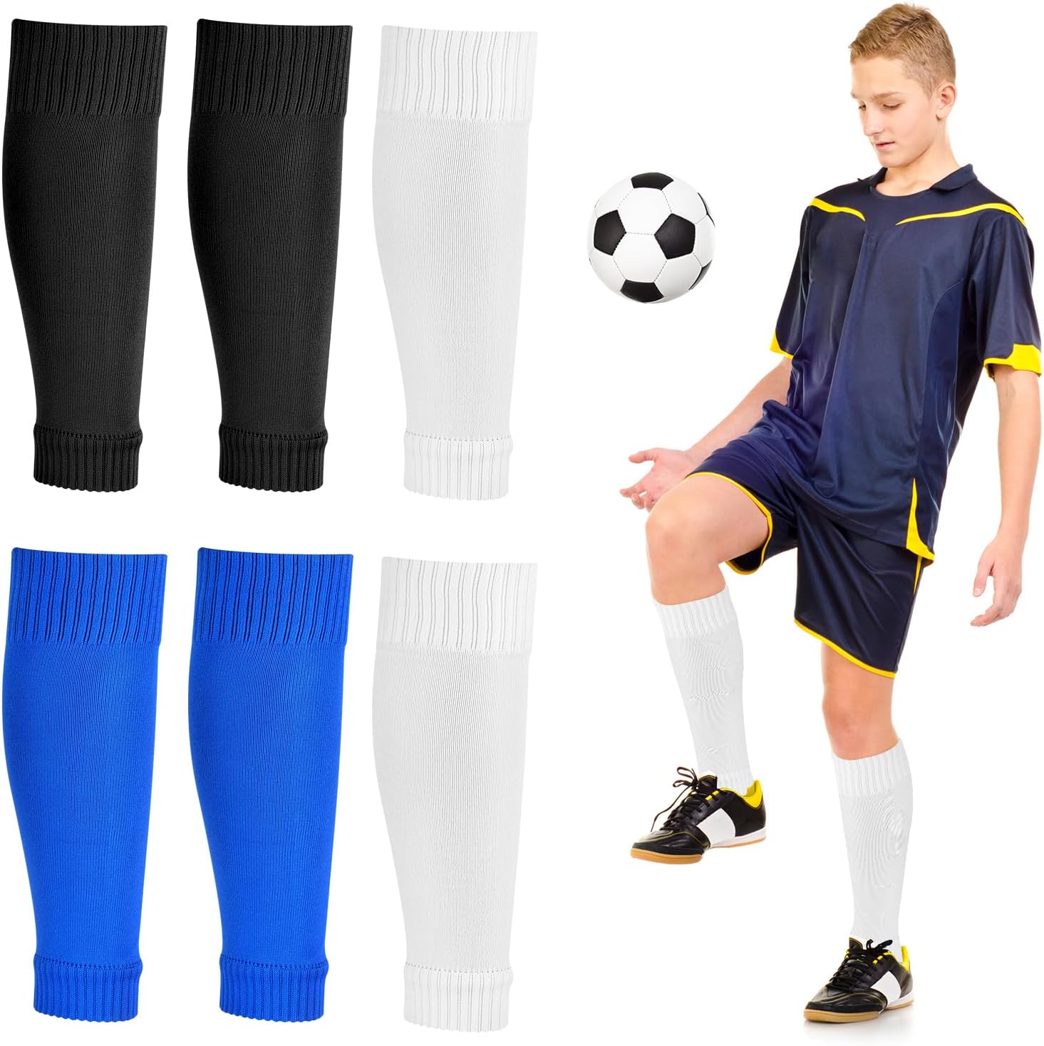 Peaken Football Sock Sleeve, 3 Pair Team Leg Sock Black Sock Sleeve Football for Football Running or Training Beginner-0