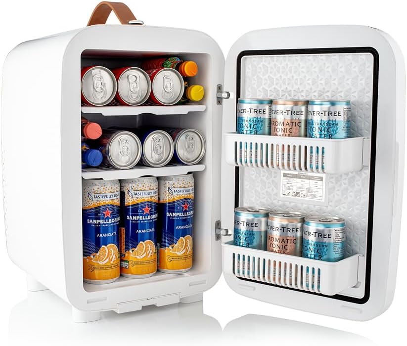 Subcold Pro15 Luxury Mini Fridge Cooler | Compact 15L Portable Small Fridge 12v & 240v | Efficient Quiet Cooling System | Ideal for Bedroom, Office, Beauty & Car (Chequer White)-0