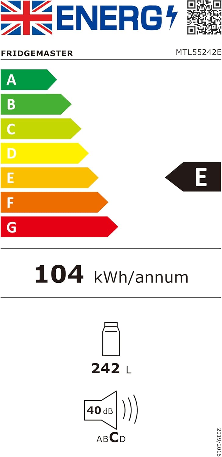 Fridgemaster MTL55242E Freestanding Upright Larder Fridge, Reversible Door, 242 Litre, 55cm width, White, E rated-5