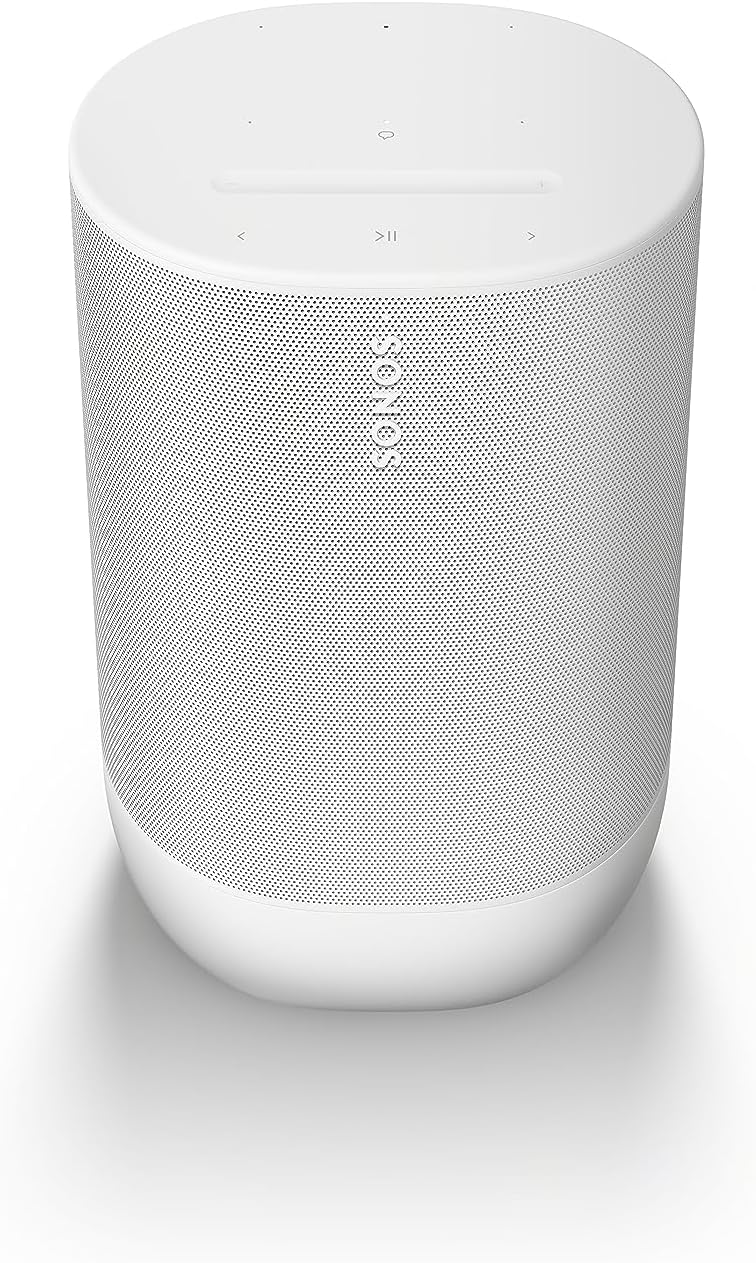 Sonos Move 2 | Wireless Portable Speaker with WiFi, Bluetooth, Amazon Alexa, 24-Hour Battery Life, Wireless Charging Base - White-0