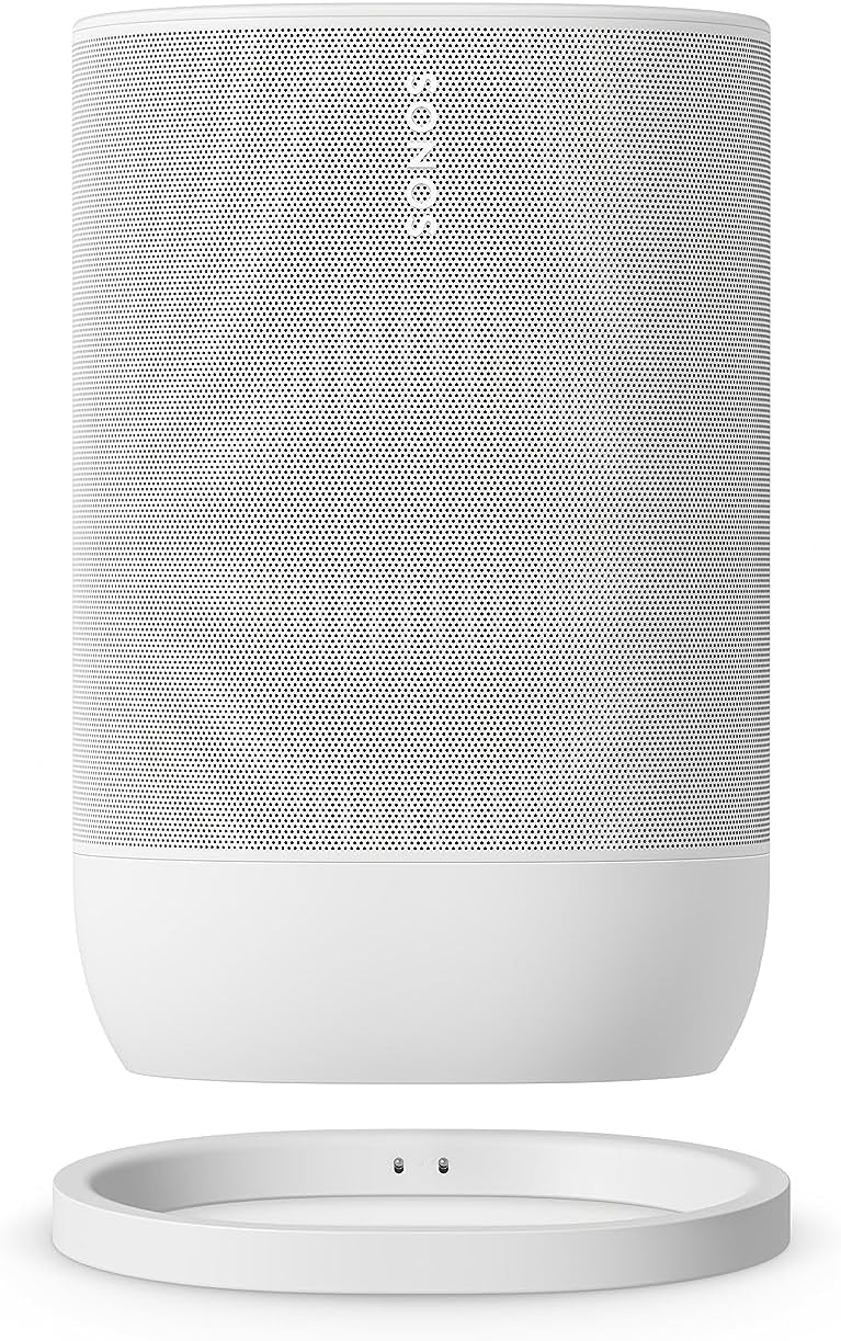 Sonos Move 2 | Wireless Portable Speaker with WiFi, Bluetooth, Amazon Alexa, 24-Hour Battery Life, Wireless Charging Base - White-1