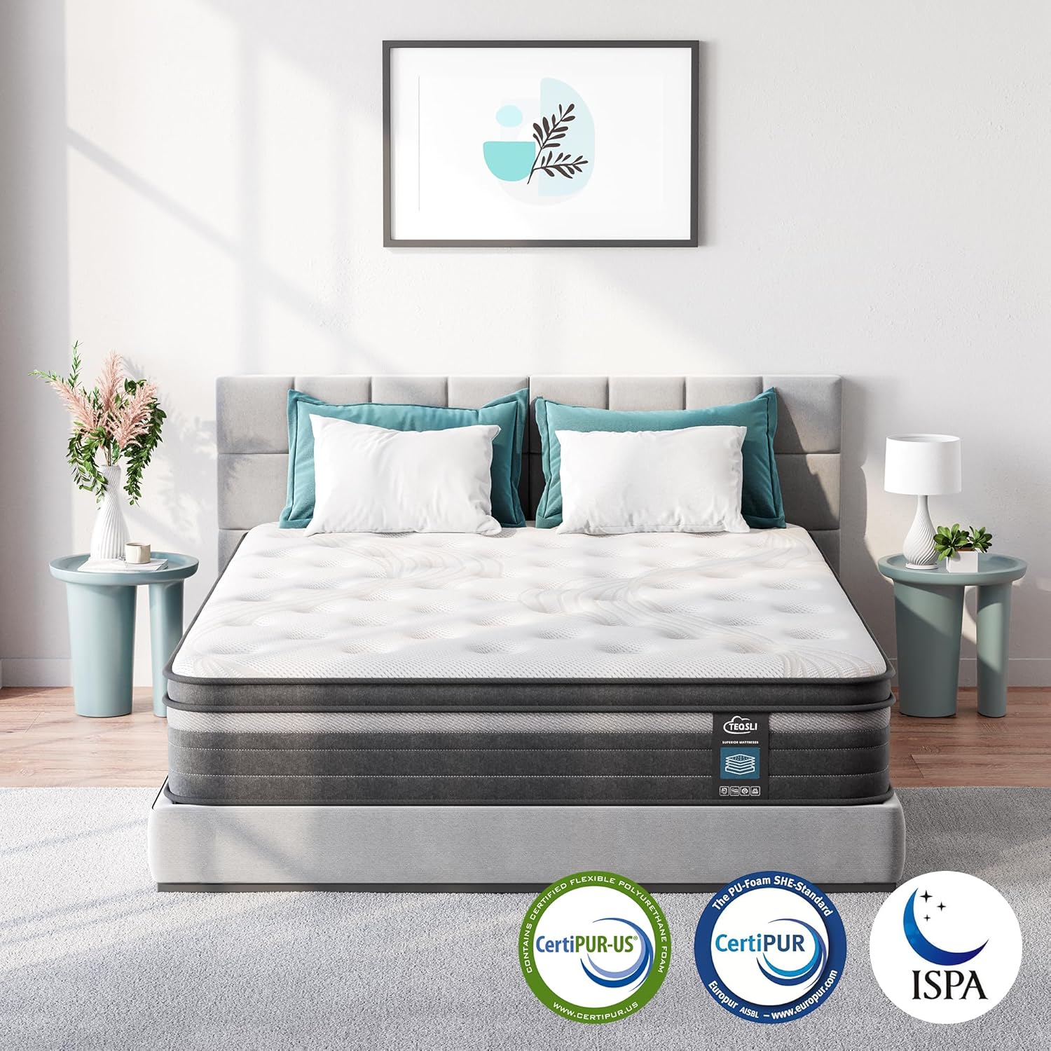 TeQsli Gel Individually Pocket Sprung Double Mattress 4FT6 with Breathable Soft Fabric, 10 Inch Hybrid Mattress Double for Pressure & Back Pain Relief, Medium Firm Mattress in a Box 135x190x25cm-1