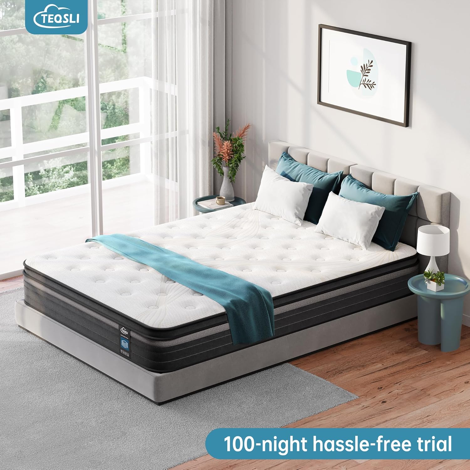 TeQsli Gel Individually Pocket Sprung Double Mattress 4FT6 with Breathable Soft Fabric, 10 Inch Hybrid Mattress Double for Pressure & Back Pain Relief, Medium Firm Mattress in a Box 135x190x25cm-5