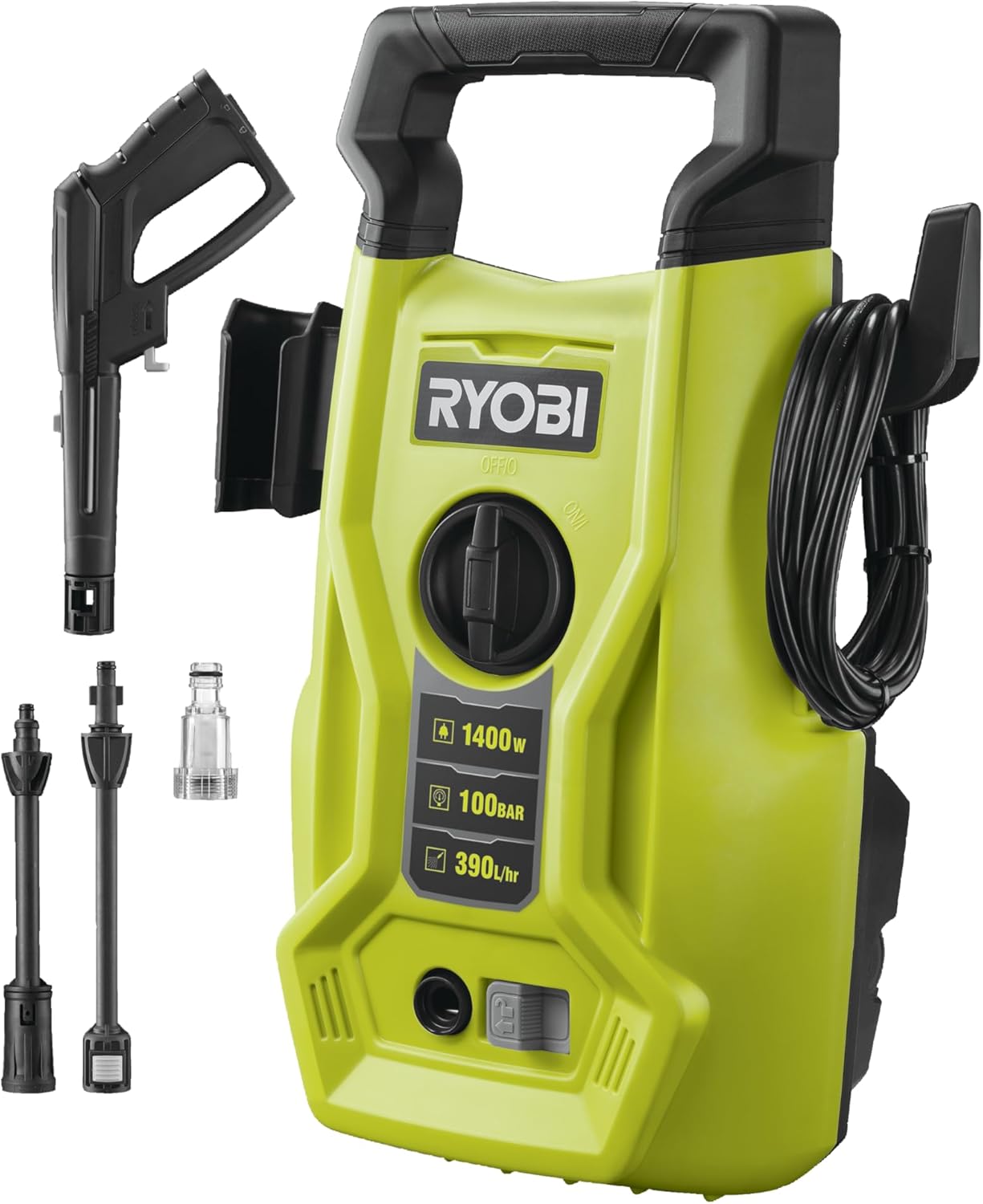 Ryobi RY100PWA 1400W 100bar Pressure Washer, Green-0