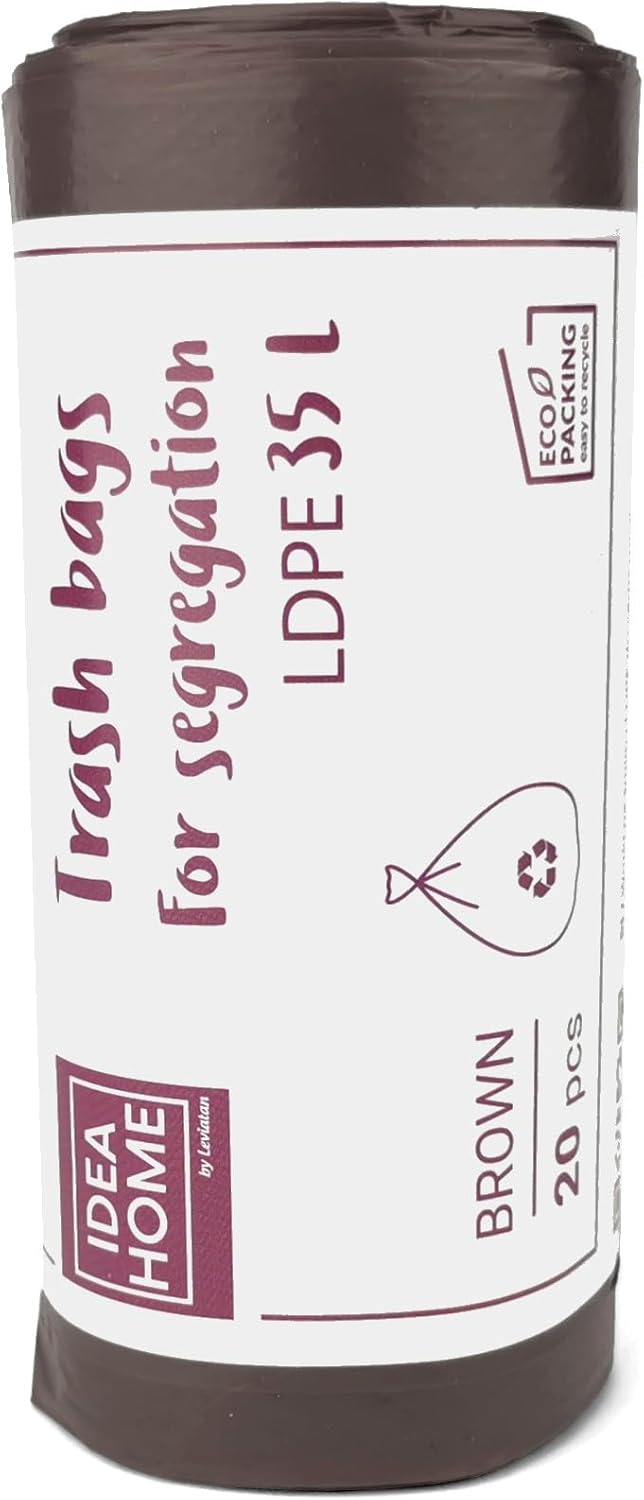 D.RECT Bin Bags 35L - Bin Liners 20 Pieces - Rubbish Bags - Bin Bag Perfect for Everyday Use, Household, Office, Kitchen & Caterers, Brown-0