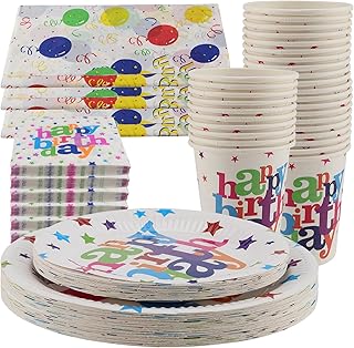 MOUYAT 153 Pcs Rainbow Birthday Party Tableware Set, 60 Birthday Party Paper Plates, 30 Cups, 60 Napkins, 3 Party Tablecloths, Rainbow Birthday Party Supplies Decorations for 30 Guests