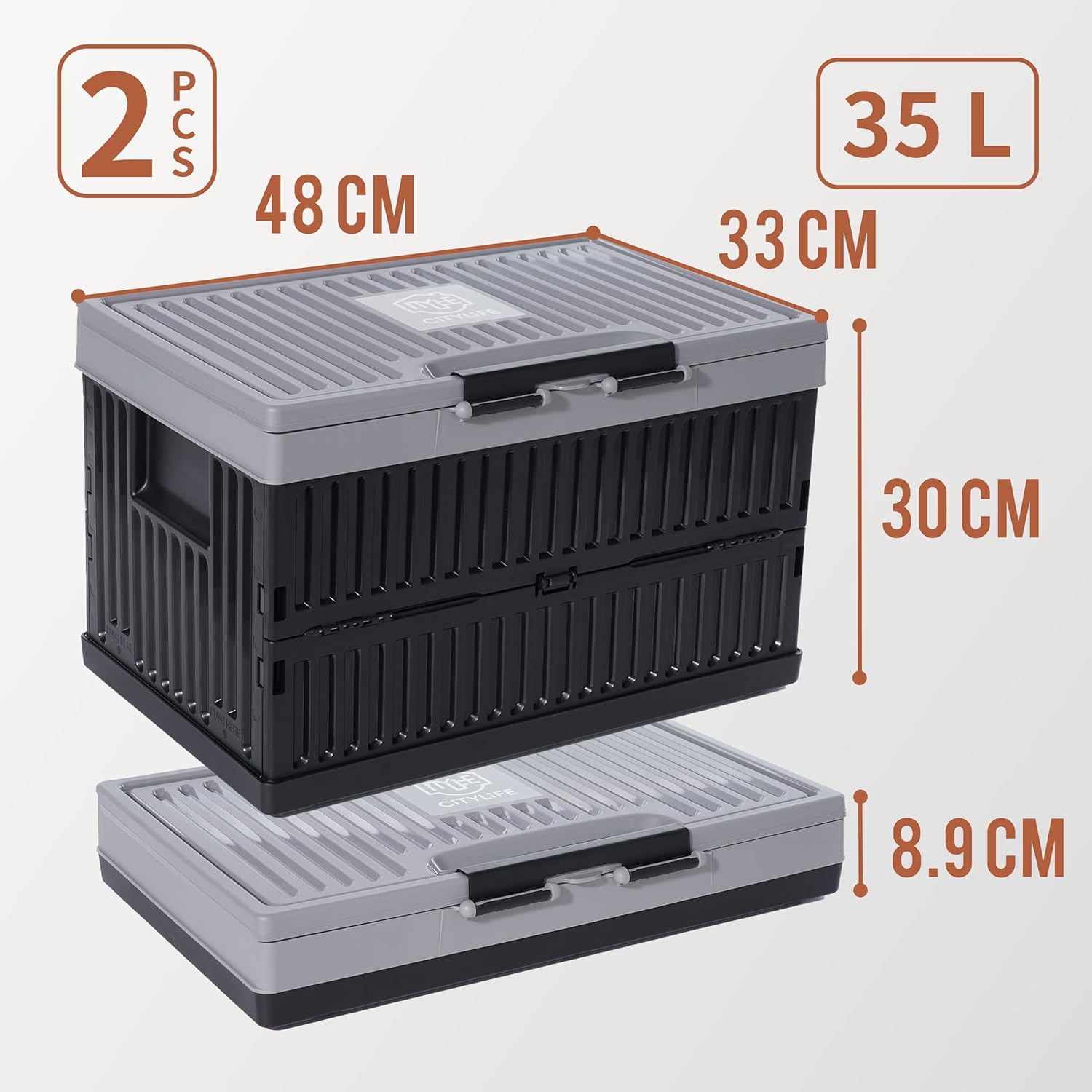 Citylife 2 Packs 35L Folding Storage Boxes with Waterproof Bag Large Collapsible Plastic Storage Box Camping Storage Boxes with Lids Outdoor Stackable Folding Storage Box Plastic Box with Lid Storage-1