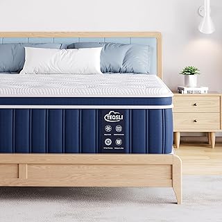 TeQsli 4FT6 Double Mattress, 10.6 Inch Memory Foam Sprung Hybrid Mattress for Pressure Relief & Edge Support, 9-Zone Support Orthopedic Mattress Medium Firm with Skin-Friendly Fabric 135x190x27cm