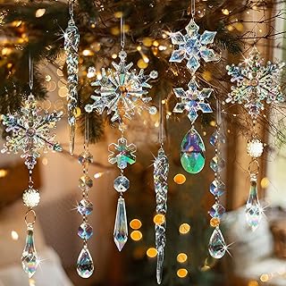 GuassLee 18pcs Crystal Christmas Tree Ornaments - Iridescent Acrylic Snowflake Icicle Drop Crystal Hanging Ornaments for Tree Iridescent Party Decor Christmas Frozen Themed Birthday Decor