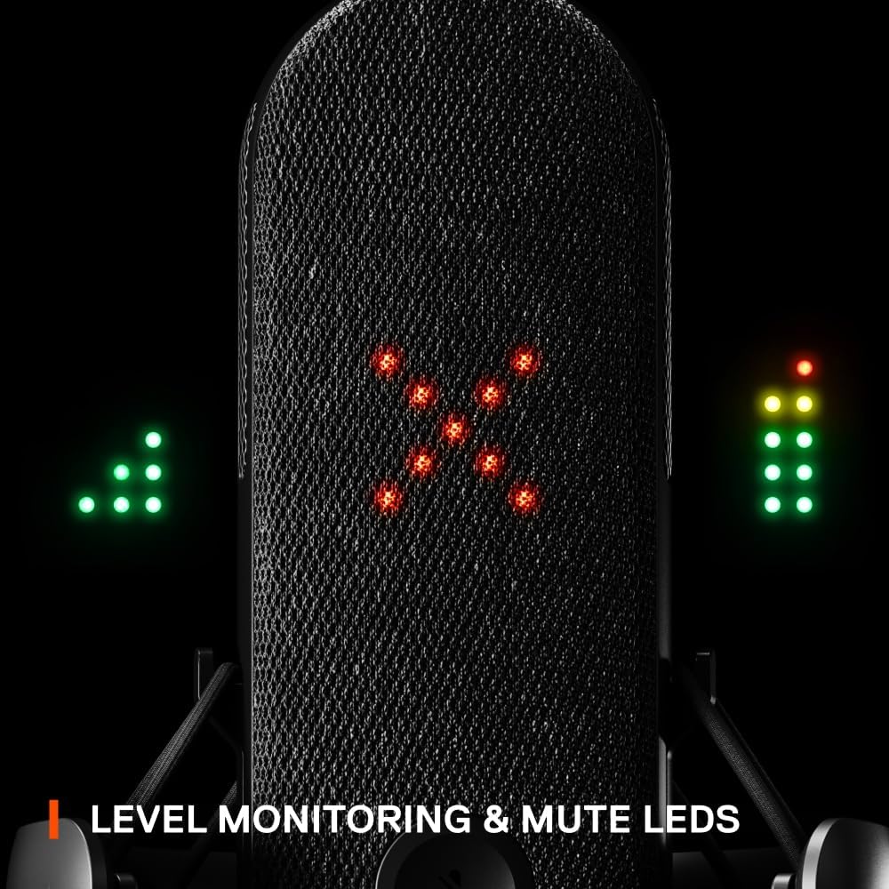 SteelSeries Alias USB Mic for PC — 3x Bigger Capsule for Gaming, Streaming and Podcasting — Sonar for Streamers Audio Software — AI Noise Cancelling — LED Mute & Level Monitoring — Shock Mount - Black-5