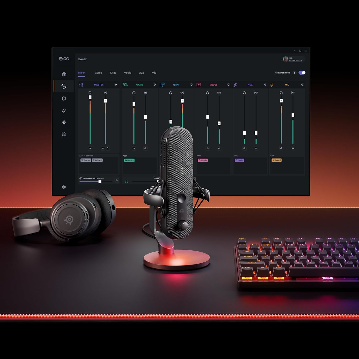 SteelSeries Alias USB Mic for PC — 3x Bigger Capsule for Gaming, Streaming and Podcasting — Sonar for Streamers Audio Software — AI Noise Cancelling — LED Mute & Level Monitoring — Shock Mount - Black-6