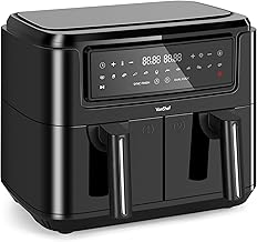 VonShef Dual Air Fryer 9L - 2 Silicone Liners, Double Large Family Size, XL Capacity, 2 Drawers, 12-In-1 Presets, LED Display, Smart Finish, 60 Minute Timer, Dishwasher-Safe, Healthy Cooking