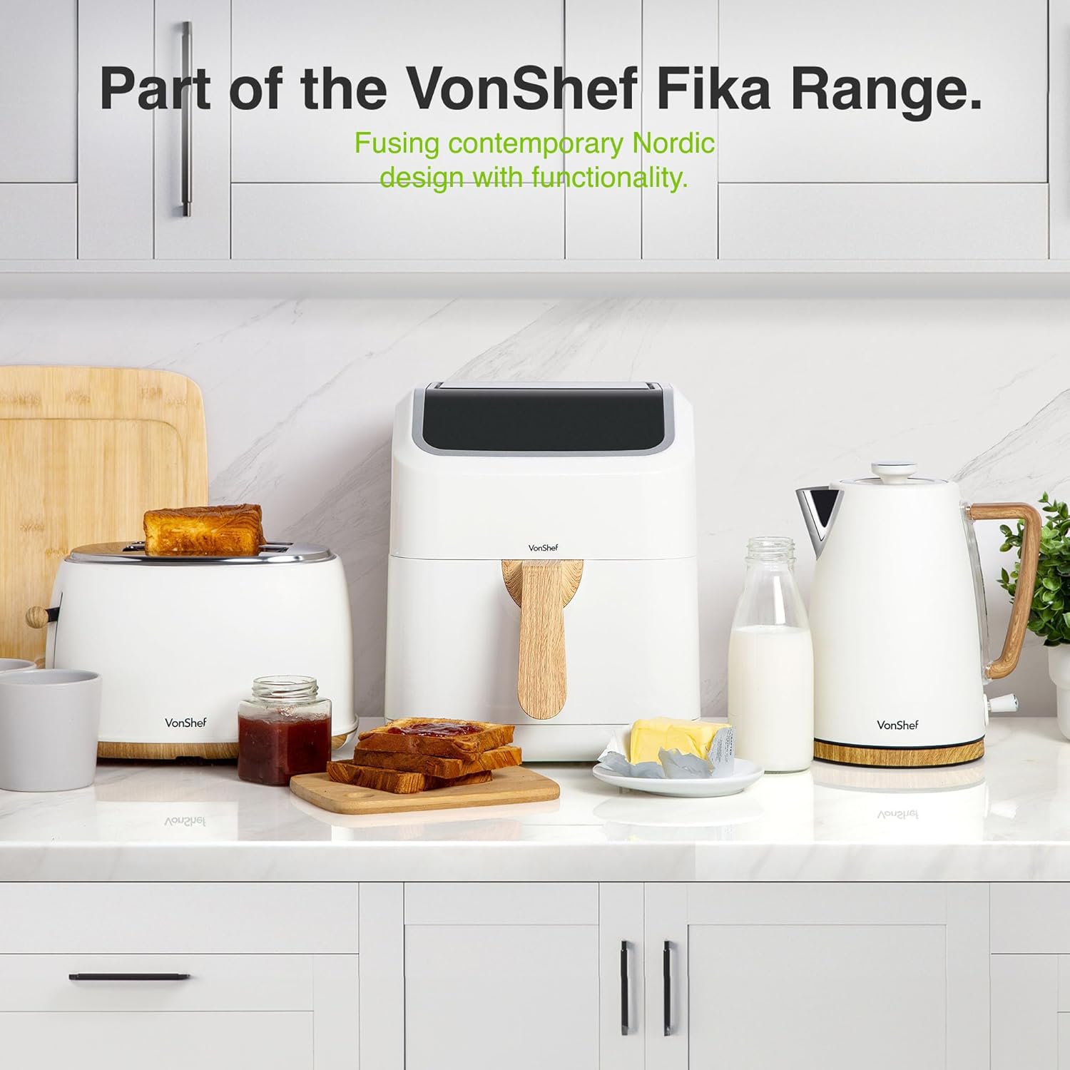 VonShef Air Fryer 5L - Large Family Size, Rapid Air Technology, 10-In-1, Digital LED Display, Nordic Design, 60 Minute Timer, Dishwasher-Safe Basket, Healthy Oil-Free & Low Fat Cooking - Fika Range-1