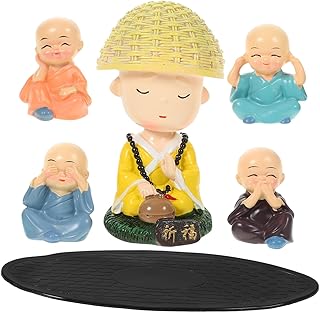 HOMSFOU 1 Set Doll Ornaments Bonsai Dashcams for Cars Home Decor Car Decorations Lovely Little Monks Monk Modeling Crafts Mini Garden Decorations Auspicious Fruit Props Resin Office