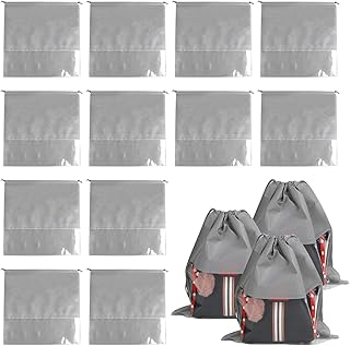 15Pcs Dust Bags for Handbags, 35cm Non-Woven Fabric Dustproof Drawstring Breathable Bag Clear Window Dust Cover Storage Bags Handbag Storage Organizer (Grey)